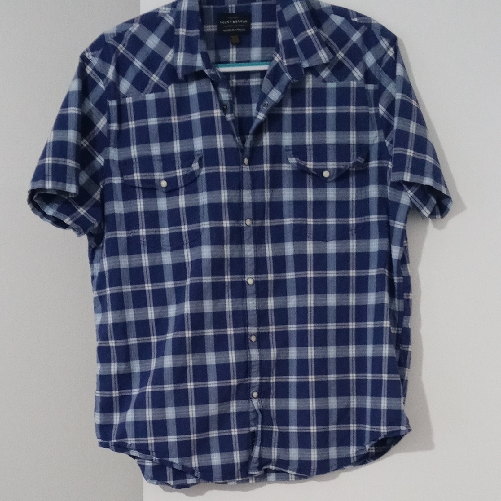 Lucky Brand Men's Blue and White Plaid Shirt